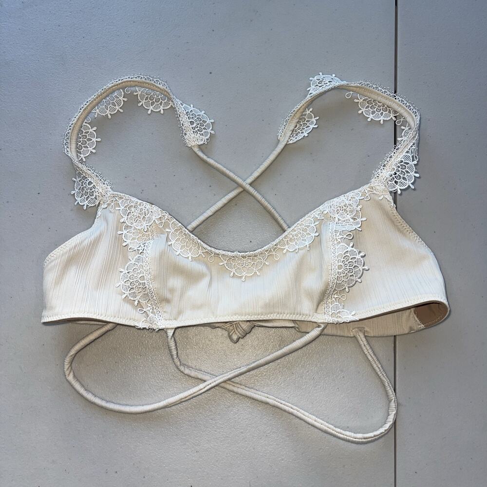 For Love & Lemons Bikini Swim Top Lace Ivory XS Strappy Girlie Mermaid Goddess